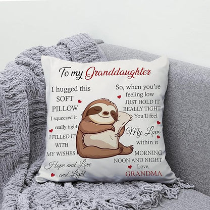 Hyturtle Personalized to My Granddaughter Pillow (Insert Included) Gifts from Grandma - Birthday Graduation Gifts for Granddaughter - Sloth Custom Name Sofa Couch Cushion Home Decor Throw Pillow