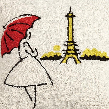 Red Umbrella Paris Wool Hook Pillow by The Pillow Shoppe, 16" Square