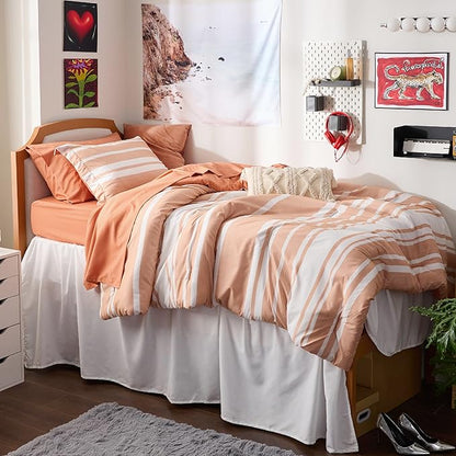 Bedsure Twin XL Comforter Set 5 Pieces, Burnt Orange Striped Bedding Set for All Seasons, Reversible, Cationic Dyeing Bed in a Bag with Comforter, Sheets, Pillowcase & Sham