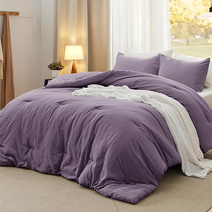 Bedsure Queen Comforter Set, Grayish Purple Soft Prewashed Bedding for All Seasons, 3 Pieces GentleSoft™ Bed Set, 1 Lightweight Comforter (90"x90") and 2 Pillowcases (20"x26")