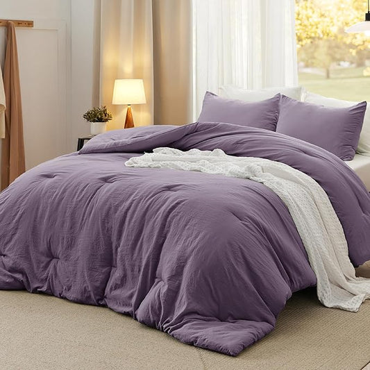 Bedsure Full Comforter Set, Grayish Purple Soft Prewashed Bedding for All Seasons, 3 Pieces GentleSoft™ Bed Set, 1 Lightweight Comforter (82"x86") and 2 Pillowcases (20"x26")