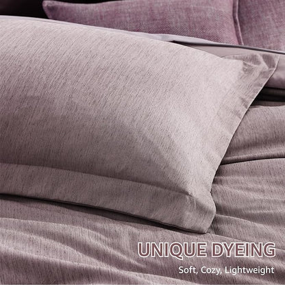 Monbix Queen Comforter Set - 7 Pieces Cationic Dyeing Lilac Bed in a Bag Queen Bedding Sets with Comforter, Sheets, Pillowcases & Shams, Reversible Bedding Comforters Sets
