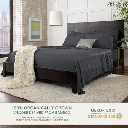 Pure Bamboo Queen Sheets, Genuine 100% Organic Viscose Derived from Bamboo Bed Sheet Set, Luxuriously Soft & Cooling, Double Stitching, 2 Year Quality Promise (Queen, Charcoal)