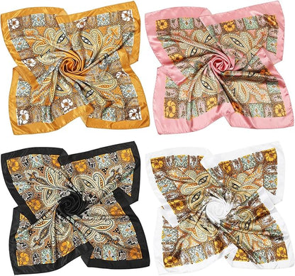AWAYTR 35” Satin Large Square Head Scarves - 4PCS Silk Like Neck Scarf Hair Sleeping Wraps Satin Silk Scarfs for Women