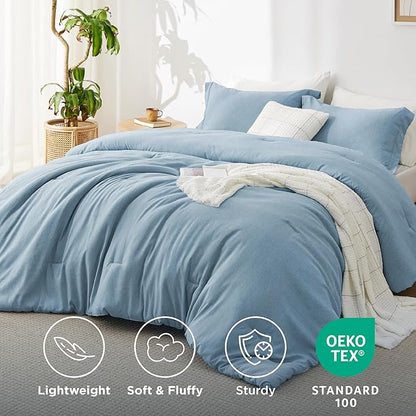 Bedsure Queen Comforter Set - Storm Blue Soft Bedding for All Seasons, Cationic Dyed Bed Set, 3 Pieces, 1 Queen Size Comforter (90"x90") and 2 Pillow Shams (20"x26"+2")