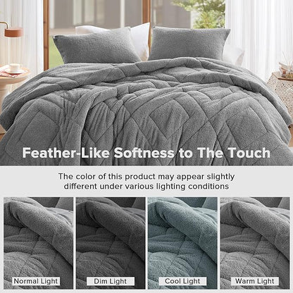 Comfort Spaces Twin Comforter Set Reversible Feather-Soft Plush Comforters for Twin Size Bed All Season Lightweight Shearling Fleece Sherpa Comforter Twin Size Bed Set, Twin/Twin XL, Grey 2 Piece