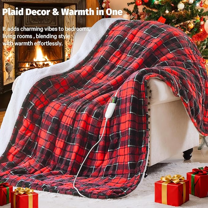 Red Heated Weighted Blanket for Adults Throw/Twin Size 13Lbs 50"x60", 2-in-1 Electric Heating Pad Lap Heavy Blanket for 120-140lbs with 10 Levels 1-8H Auto-Off, Christmas Birthday Gifts for Women Mom