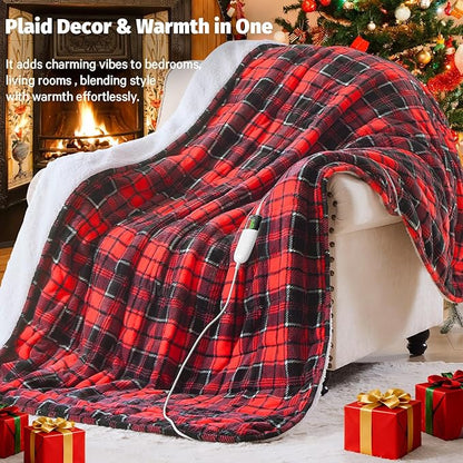 Red Heated Weighted Blanket for Adults Throw/Twin Size 13Lbs 50"x60", 2-in-1 Electric Heating Pad Lap Heavy Blanket for 120-140lbs with 10 Levels 1-8H Auto-Off, Christmas Birthday Gifts for Women Mom