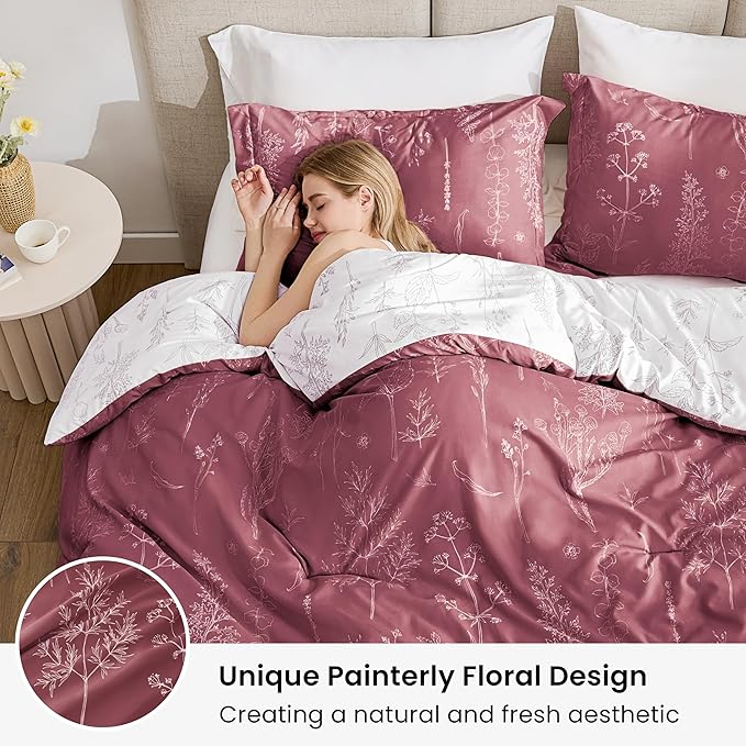 Love's cabin Vintage Rose Twin Comforter Set - Twin XL Size Comforter Set Dorm Bedding, 2 Pieces Cute Floral Bedding, Reversible Flowers Comforter, 1 Comforter & 1 Pillow Sham