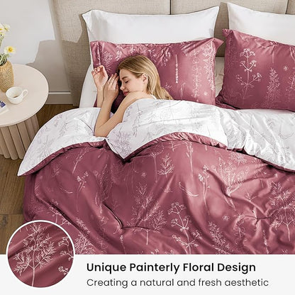 Love's cabin Vintage Rose Twin Comforter Set - Twin XL Size Comforter Set Dorm Bedding, 2 Pieces Cute Floral Bedding, Reversible Flowers Comforter, 1 Comforter & 1 Pillow Sham