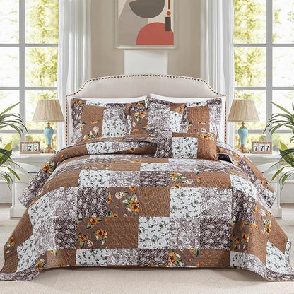 BEDIFANY Cotton Filling King Quilt Set - Reversible Farmhouse Bedspreads King Size with 2 Pillow Shams - Lightweight King Size Quilt Bedding Sets, 3 Pieces (98 x 106 inch)