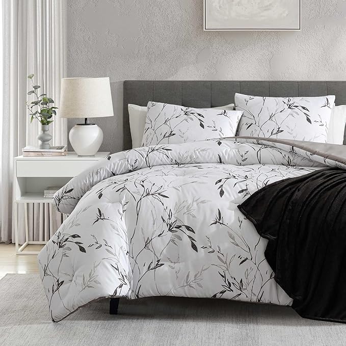 Kenneth Cole - Comforter Set, Super Soft Bedding with Matching Shams & Bonus Throw Blanket, Luxurious Home Decor (Ink Wash Vine Charcoal, Queen)