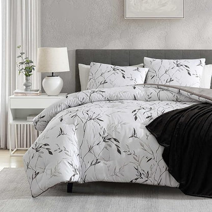 Kenneth Cole - Comforter Set, Super Soft Bedding with Matching Shams & Bonus Throw Blanket, Luxurious Home Decor (Ink Wash Vine Charcoal, Queen)