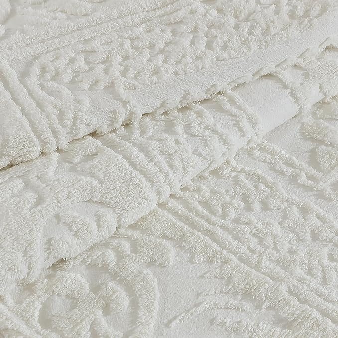 Beatrice Home Fashions Medallion Tufted Chenille Comforter 3-Piece Set, Cotton, All Season Cozy Bedding, King, Ivory