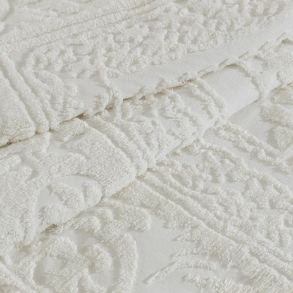 Beatrice Home Fashions Medallion Tufted Chenille Comforter 3-Piece Set, Cotton, All Season Cozy Bedding, King, Ivory