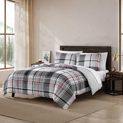 Eddie Bauer- King Comforter Set, Reversible Microsuede Bedding with Matching Sham(s), Casual Home Decor (Normandy Plaid Black, King)