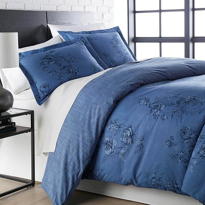 Southshore Fine Living, Inc. Twin XL Comforter Set Blue Floral, Down Alternative Floral Comforter with Matching Pillow Sham, Bedspread Coverlet for Twin/XL Bed, Reversible Bed Ensemble, Blue & White