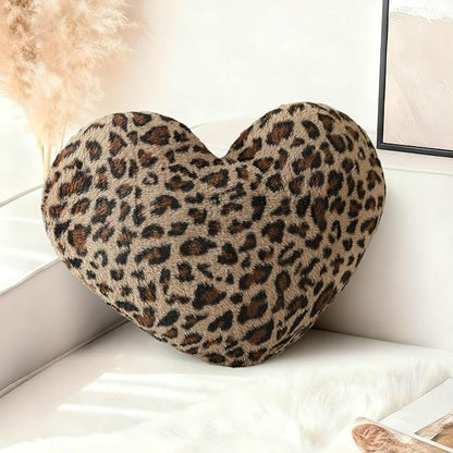 AELS Cheetah Print Heart Shaped Pillow, 20 Inches Decorative Leopard Love Pillow, Soft Fluffy Plush, Valentine's Day, Wedding, Living Room, Bedroom & Nursery Decor, Brown