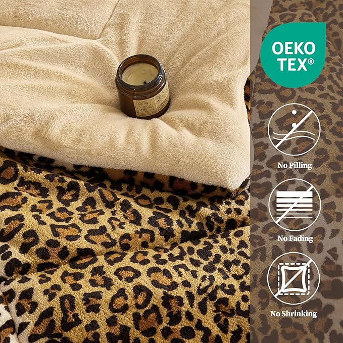 Petrichor Leopard Velvet Flannel King Comforter Set-Cheetah Print Western Blanket,Luxury Fuzzy Heavy Bedding Set,3 Pieces Plush Winter Bed Set with Comforter (90"x104")&2 Pillow Shams (20"x36"