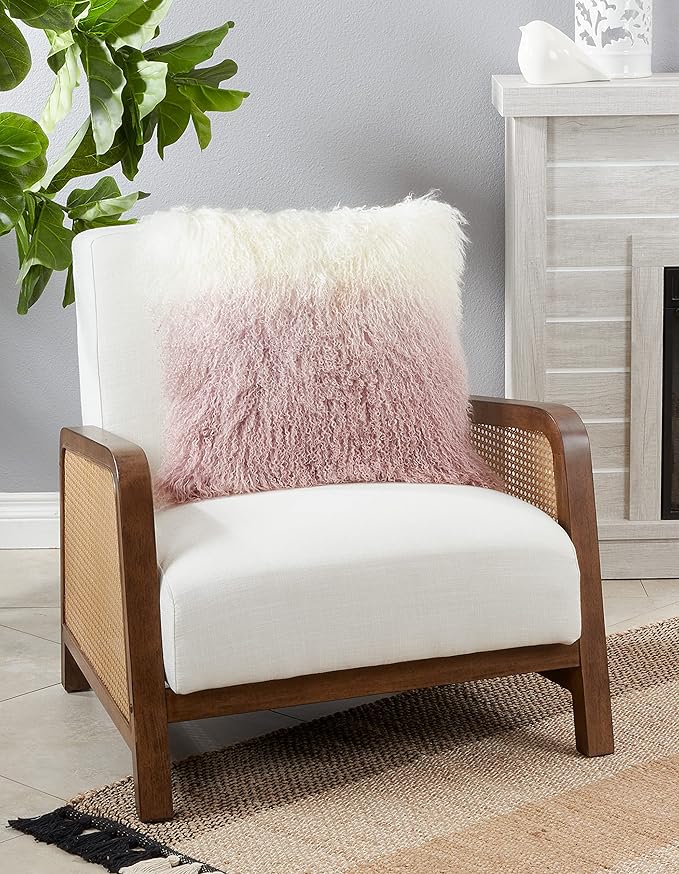 SARO LIFESTYLE Ombre Mongolian Lamb Fur Poly Filled Throw Pillow