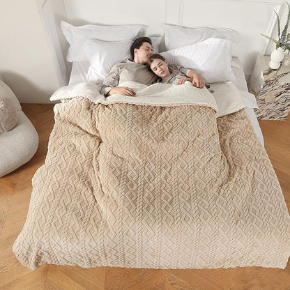 Electric Heated Blanket, 3D Pattern Design, Queen Size Sherpa Super Cozy Heated Blanket with 5 Heating Levels & 10 Hours Auto Off, Beige