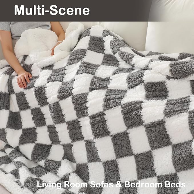 Electric Heated Blanket Full Size 72"×84" with 9 Heating Levels & 1-10Hs Auto Off, Checkered Plaid Double Sided Sherpa, Energy Efficient, Machine Washable, for Couch & Bed, Light Gray