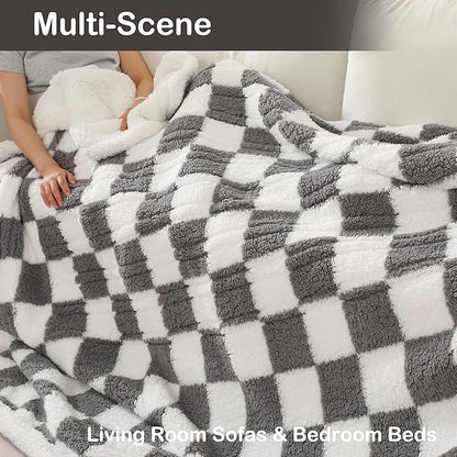 Electric Heated Blanket Full Size 72"×84" with 9 Heating Levels & 1-10Hs Auto Off, Checkered Plaid Double Sided Sherpa, Energy Efficient, Machine Washable, for Couch & Bed, Light Gray