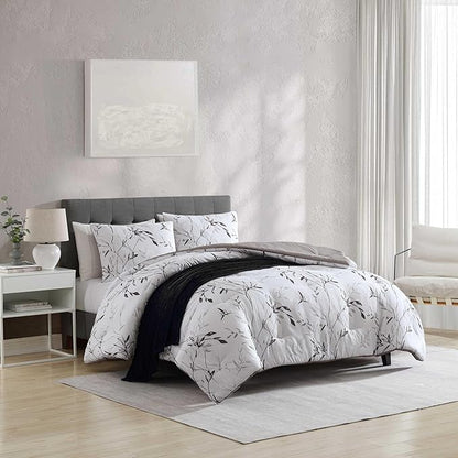 Kenneth Cole - Comforter Set, Super Soft Bedding with Matching Shams & Bonus Throw Blanket, Luxurious Home Decor (Ink Wash Vine Charcoal, Queen)