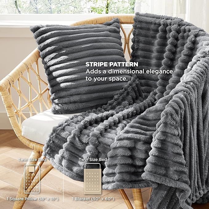Bedsure Full Comforter Set 5 Pieces - Bed in a Bag with Fleece Throw Blanket and Decorative Pillow, Lightweight Bedding Comforter Sets, All Season Bedding, Dark Grey