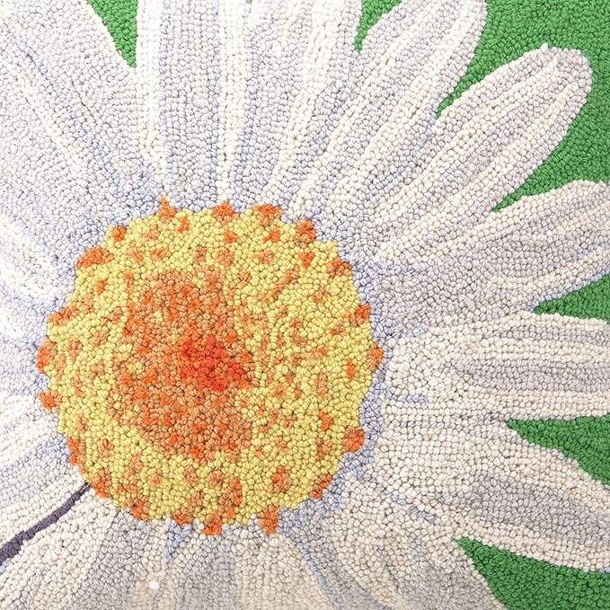 White Daisy Wool Hook Pillow by The Pillow Shoppe, 18" Square