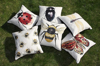 McAlister Textiles Decorative Tapestry Throw Pillow Cover Scatter Cushion with Dragonfly Tapestry Design for Lounge, Bedroom & Garden 17x17 Inches Bugs Life Range