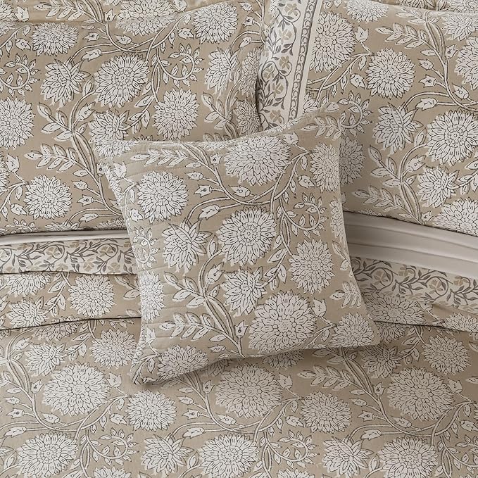 Levtex Home - Adare Taupe - Decorative Pillow (18x18in.) - Floral - Taupe, Grey and Cream
