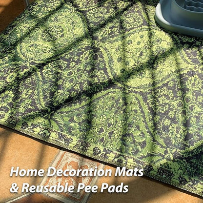 nunubaby 4PACK Washable Pee Pads for Dogs, Stylish, Non-Slip and Leak-Proof Pee Pads. Reusable Potty Pads for Dogs for Crates and Floors.(Green/Multi, 24" x36")