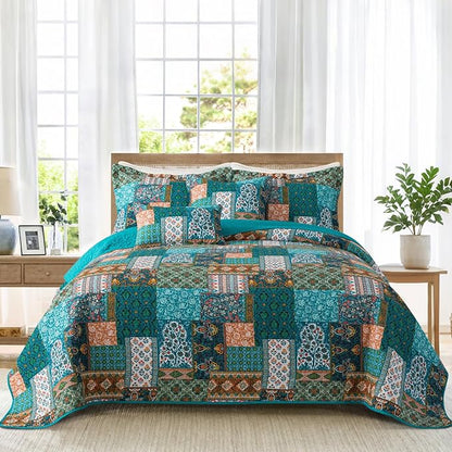 BEDIFANY Cotton King Size Quilt Set, Lightweight Bedspread King Coverlet, Soft Farmhouse Quilt Bedding Sets for Bed Decorations All Seasons (3 Pieces, Green)