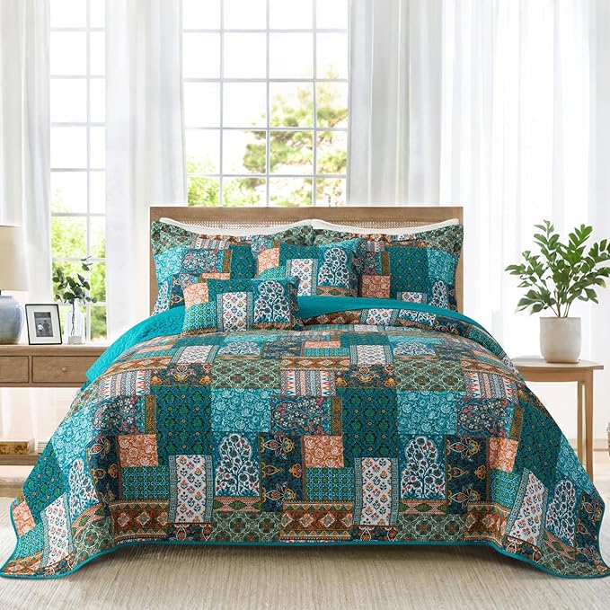 BEDIFANY Cotton Queen Size Quilt Set, Lightweight Bedspread Queen Coverlet, Soft Farmhouse Quilt Bedding Sets for Bed Decorations All Seasons (3 Pieces, Green)