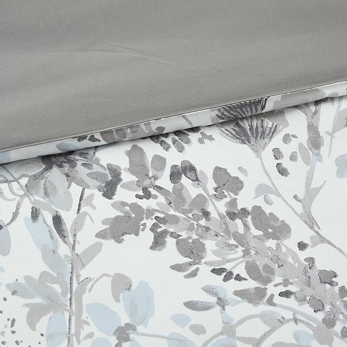 Modern Threads 5-Piece Printed Comforter Set, Giverny King in White Grey Blue – Soft Comforter, 2 Pillow Shams, and 2 Decorative Pillows