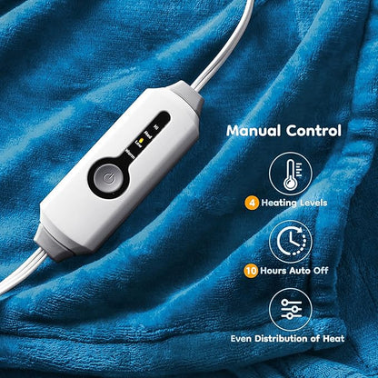 Electric Heated Blanket Full Size 72"×84", Luxurious Breathable Flannel with 4 Heat Settings, 10-Hour Auto Shut-Off & Overheat Protection, for Bed & Couch, Cozy Gift - Lake Blue