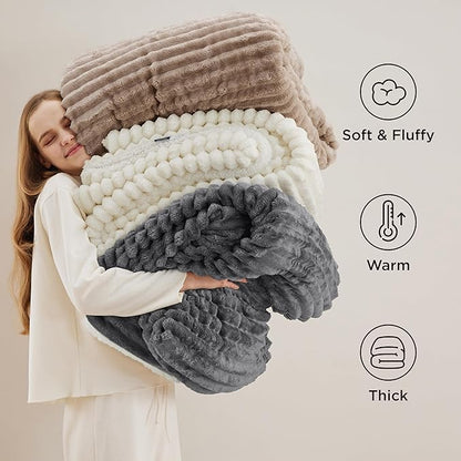 Bedsure Sherpa Blanket Queen Size for Bed - Super Soft, Cozy Fleece Thick Warm Blanket for Winter Christmas, GentleSoft Home Room Decor, Mocha Meringue, 90x90 Inches