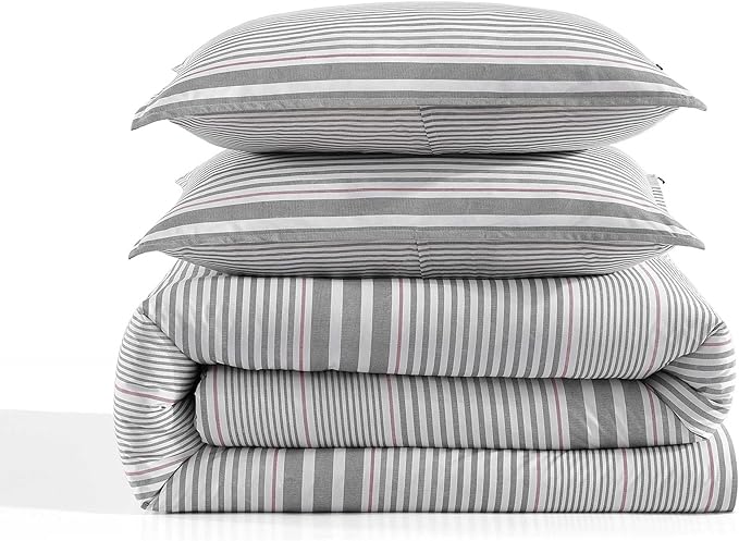 Tommy Hilfiger - King Comforter Set, Cotton Textured Bedding with Matching Shams, Medium Weight Bed Set, Oeko-TEX Certified (Danbury Stripe Blue)