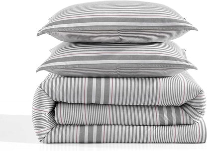 Tommy Hilfiger - King Comforter Set, Cotton Textured Bedding with Matching Shams, Medium Weight Bed Set, Oeko-TEX Certified (Danbury Stripe Blue)