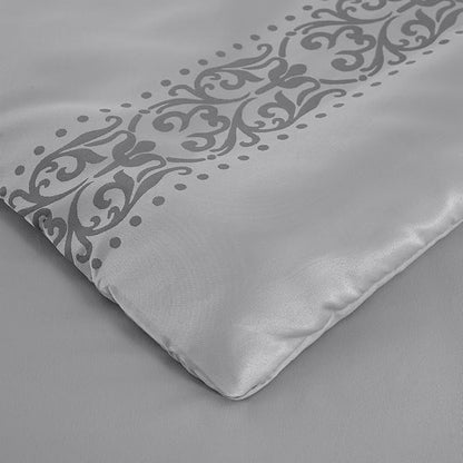 Chezmoi Collection Valor 7-Piece King Bed in a Bag, Silver/Gray Luxury Jacquard Floral Comforter with Sheets Set for All Season