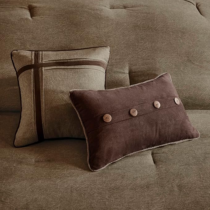 Madison Park Boone Cozy Comforter Set, Faux Suede, Deluxe Hotel Styling All Season Down Alternative Bedding Matching Shams, Decorative Pillow, King (104 in x 92 in), Rustic Brown 7 Piece
