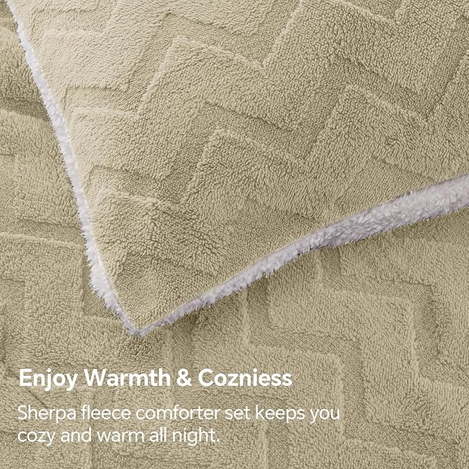 BEDELITE Fluffy Queen Comforter Set - Super Soft Sherpa Linen Comforter for Queen Size Bed, Luxury Warm Bedding Set for Winter, Fuzzy Bed Set 3 Pieces (1 Comforter, 2 Pillowcases)