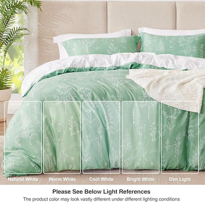 Love's cabin Sage Green Comforter Set Queen - Queen Size Comforter Set, 3 Pieces Cute Floral Bedding Sets for All Seasons,1 Soft Reversible Botanical Flowers Comforter and 2 Pillow Shams