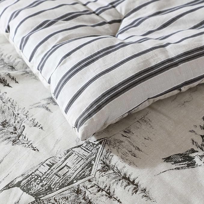 Eddie Bauer - Full/Queen Comforter Set, Reversible Bedding with Matching Sham(s), Super Soft and Cozy Home Decor (Rocky Mountain Cabin Grey, Queen)
