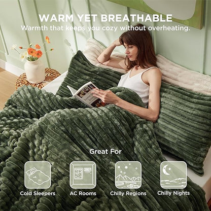 Bedsure California King Comforter - GentleSoft™ 3 Pieces Double-Side Fleece Comforter Set, Cozy Striped Room Decor Aesthetic, Luxury Olive Green Cal King Bedding with 2 Pillowcases, 104x96 Inches