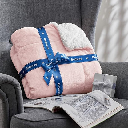 Bedsure GentleSoft Sherpa Fleece Throw Blanket Twin Size for Couch - Thick and Warm Throw for Women and Girls, Soft Fuzzy Plush Blanket for Winter, Room Home Decor, Non-Heated, Pink, 60x80 Inches