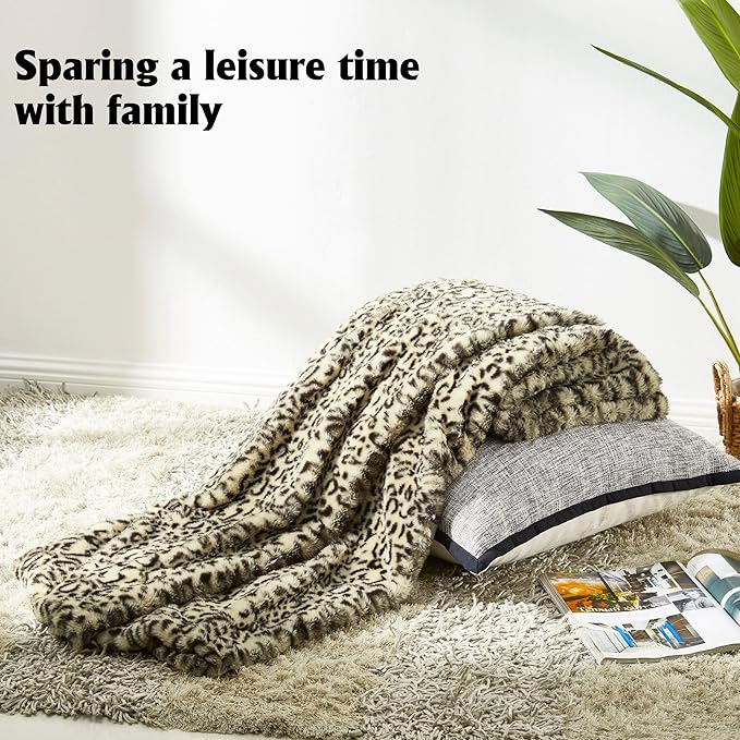 JONIYEAR Decorative Brown Leopard Print Faux Rabbit Fur Throw Blanket for Couch 50" x 60",Double Sided Soft Thick Warm Cheetah Blankets for Winter, Cute Cozy Plush Animal Printed Blanket for Women