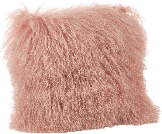 SARO LIFESTYLE Mongolian Lamb Fur Poly Filled Throw Pillow