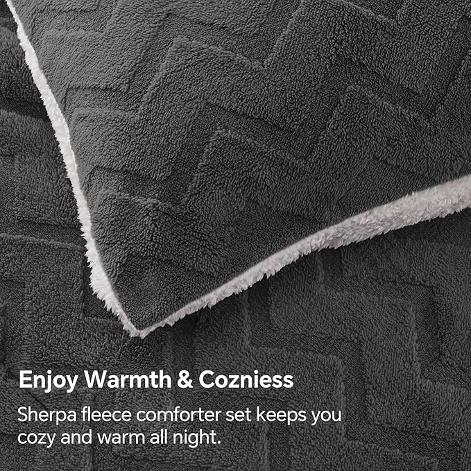 BEDELITE Fluffy Twin Comforter Set - Super Soft Sherpa Charcoal Comforter for Twin Size Bed, Luxury Warm Bedding Set for Winter, Fuzzy Bed Set 2 Piece (1 Comforter, 1 Pillowcase)